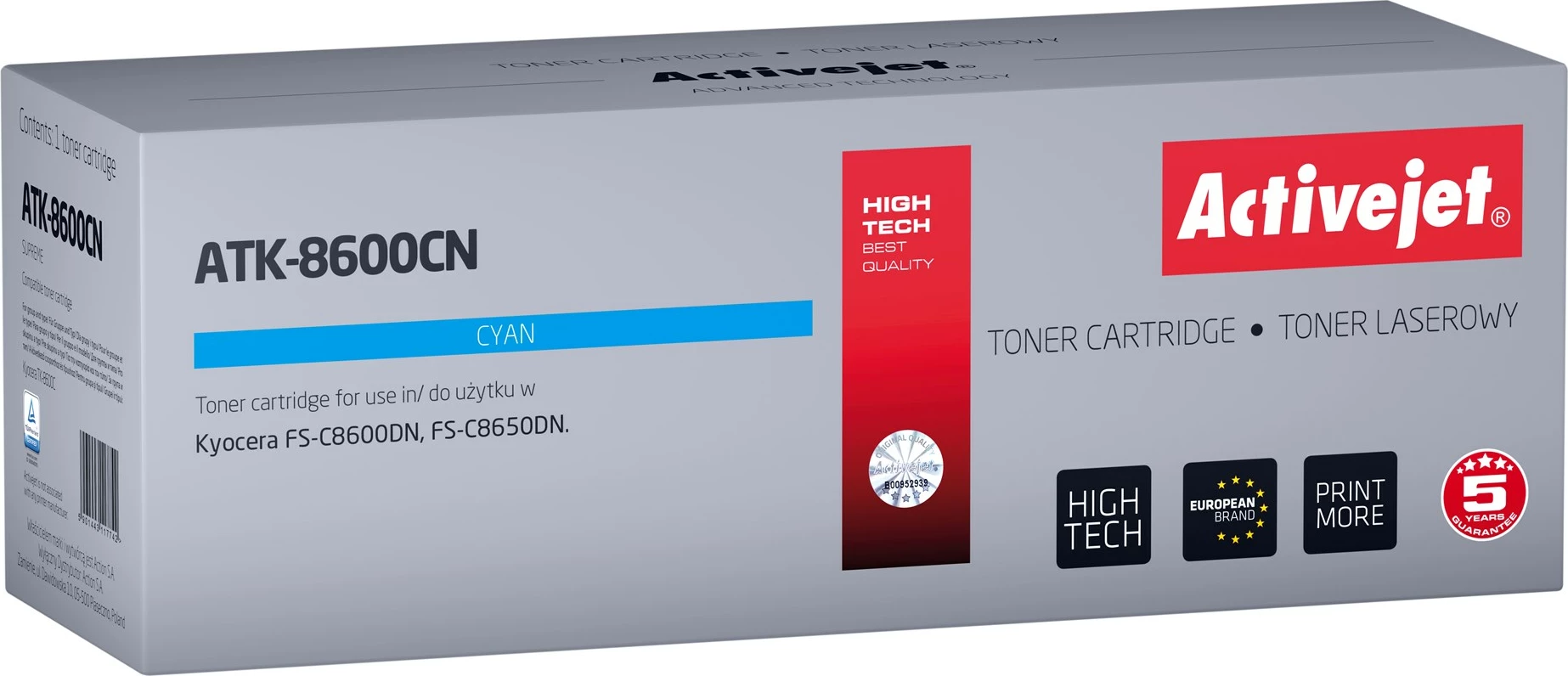 Toner zëvendësues Activejet ATK-8600CN për printerët Kyocera, 20000 faqe, i kaltër