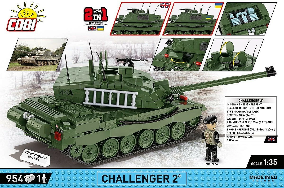 Set blloqesh Cobi Klocki Challenger 2, 954 pjesë, me figurë, Jeshile