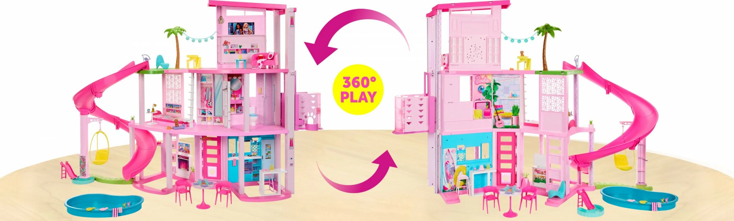 Shtëpi kukullash Mattel Barbie Dreamhouse HMX10, 3 kate, 75 aksesorë, me rrëshqitëse spirale e pishinë, pa kukull