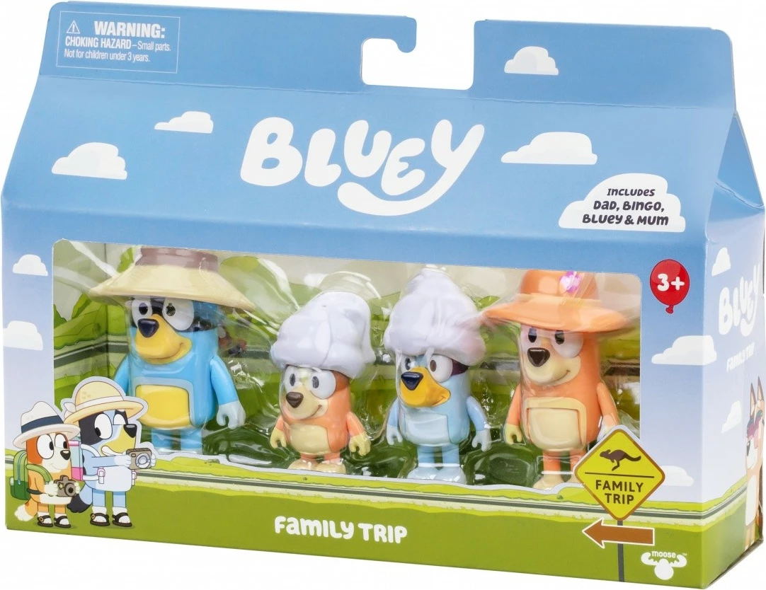 Set figurina Bluey Family Trip, Tm Toys, BLU17654, plastikë, 4 copë