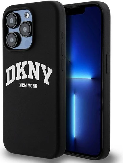 Mbështjellës DKNY Liquid Silicone me logo të bardhë, për iPhone 13 Pro/13, MagSafe, i zi