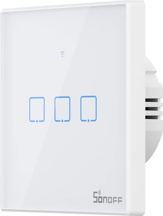 Switch i mençur Sonoff T2 EU TX, 3-kanalësh, WiFi + RF 433, i bardhë