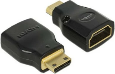 Adapter HDMI DeLOCK 65665, Mini-HDMI (M) në HDMI (F), 4K, i zi