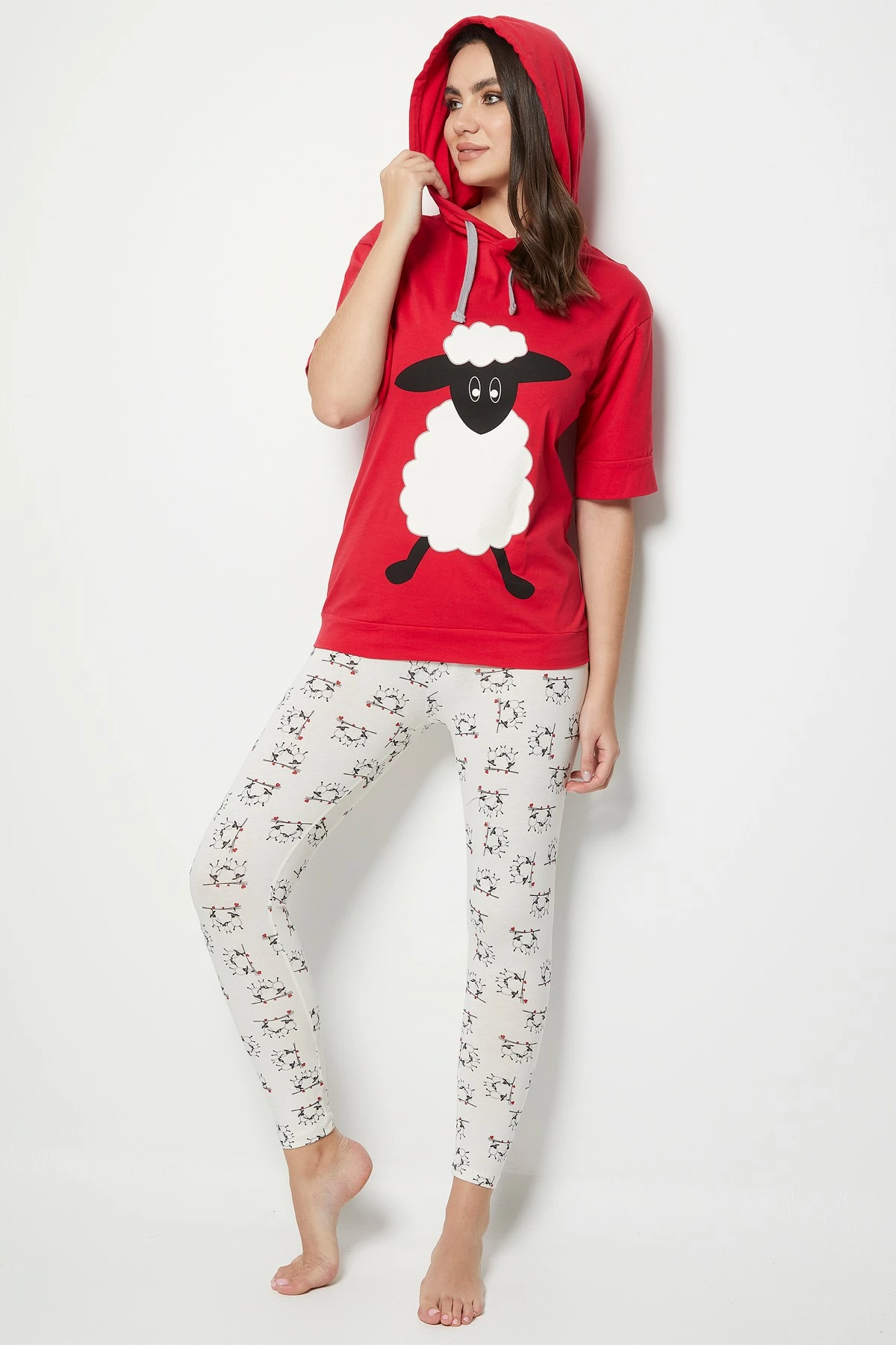 Set pizhamash për gra, ngjyrë e kuqe e errët, Jumeon 002-000501