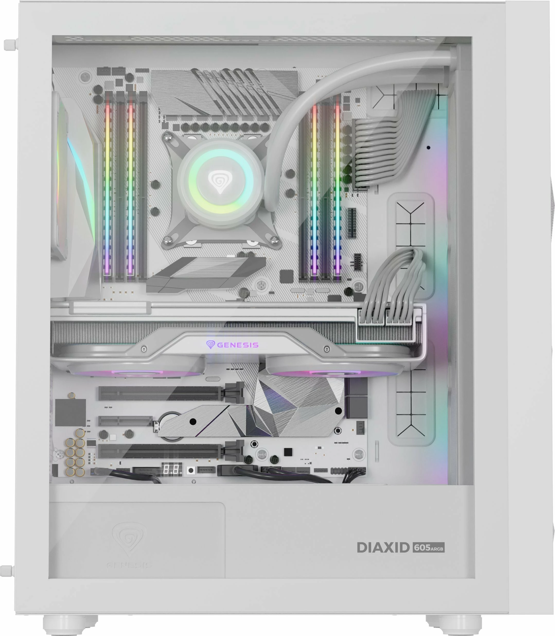 Kasë GENESIS Diaxid 605 ARGB (NPC-2173) Midi Tower ATX/microATX/Mini-ITX USB-C, e bardhë