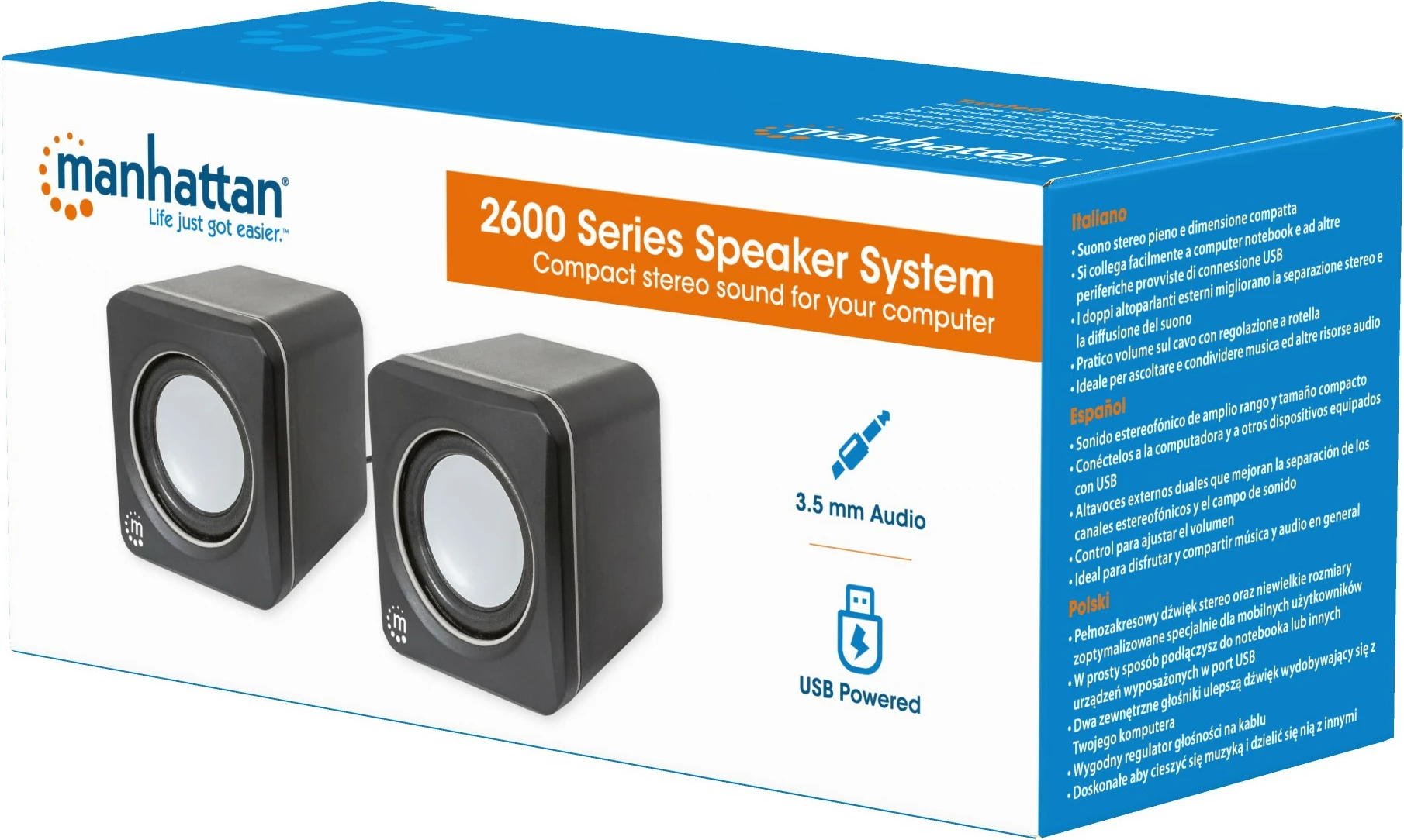Boksa Manhattan 2600 Series, stereo, USB, 2x3W, për PC/Laptop, zi/gri