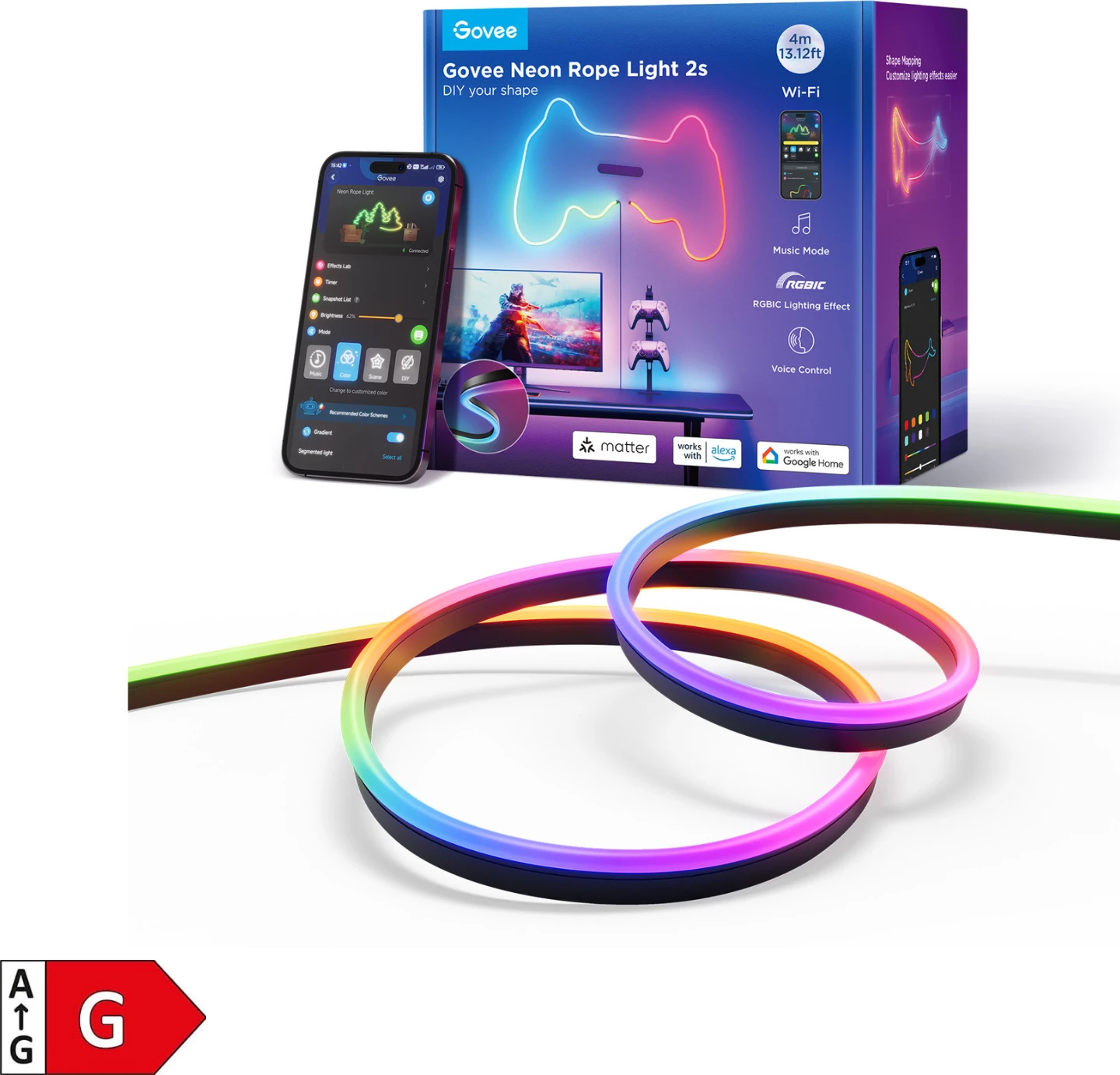 Shirit LED neon Govee Neon Rope Light 2S H61D4-B 4m RGBIC Bluetooth/Wi‑Fi, i zi