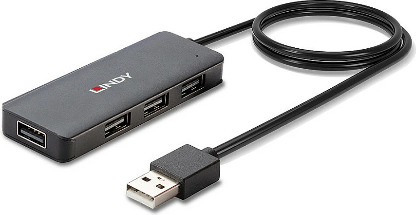 USB hub Lindy 4-Port USB 2.0, 480 Mbit/s, kabllo 0.8 m, i zi