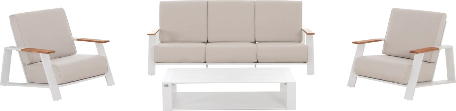 Set lounge për jashtë, 4 pjesë, korniza alumini, jastëkë ngjyrë krem e bardhë, LAITH FH6551.02