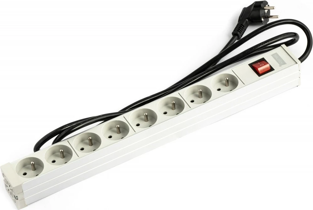 Prizë RACK Digitus A-19-STRIP-2-IMP, 8xType E, 1.8m, alumini, e bardhë