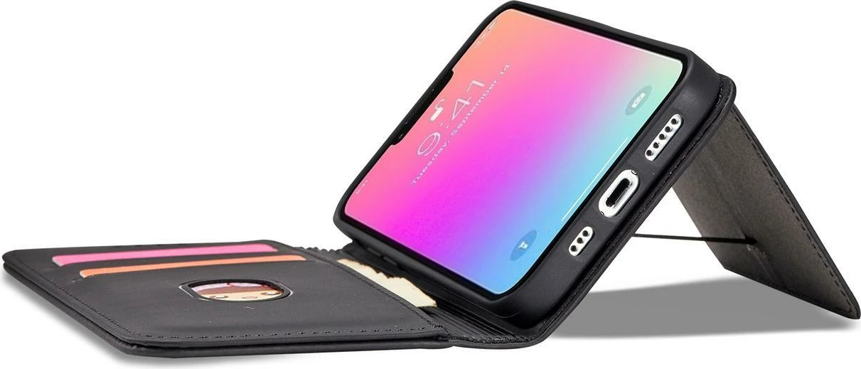 Mbështjellës Hurtel Magnet Card Case për iPhone 14 Pro, me kapak, portofol dhe mbajtëse, i zi