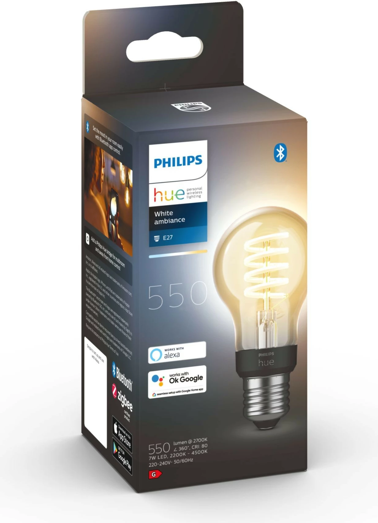 Llambë smart Philips Hue A60 E27, Bluetooth/Zigbee, LED, Dritë e bardhë e ftohtë dhe e ngrohtë