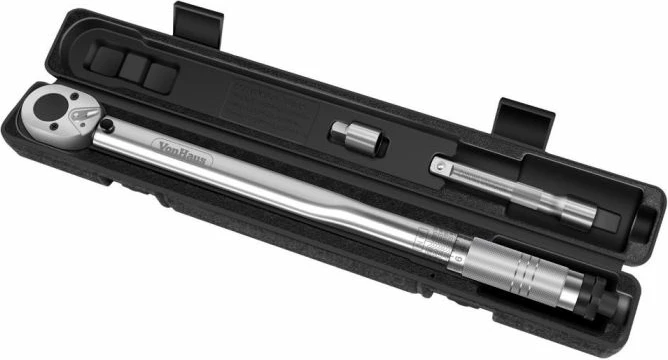 çelës momenti VONHAUS 3500195, 1/2\", gjatësi 470 mm, me reduktor 1/2\" në 3/8\" dhe zgjatim, argjendtë