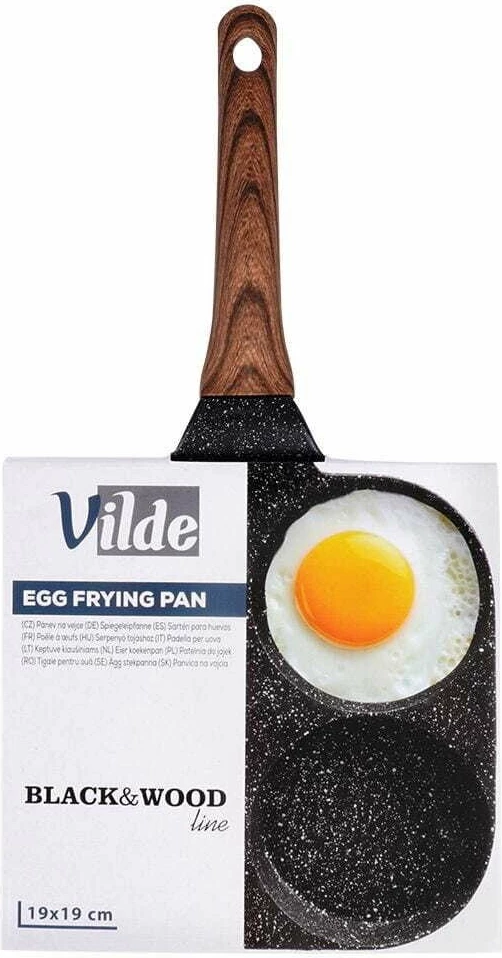 Tigan për vezë Vilde Black&Wood 199009 19 cm, 4 vrima, veshje granite non-stick, i zi