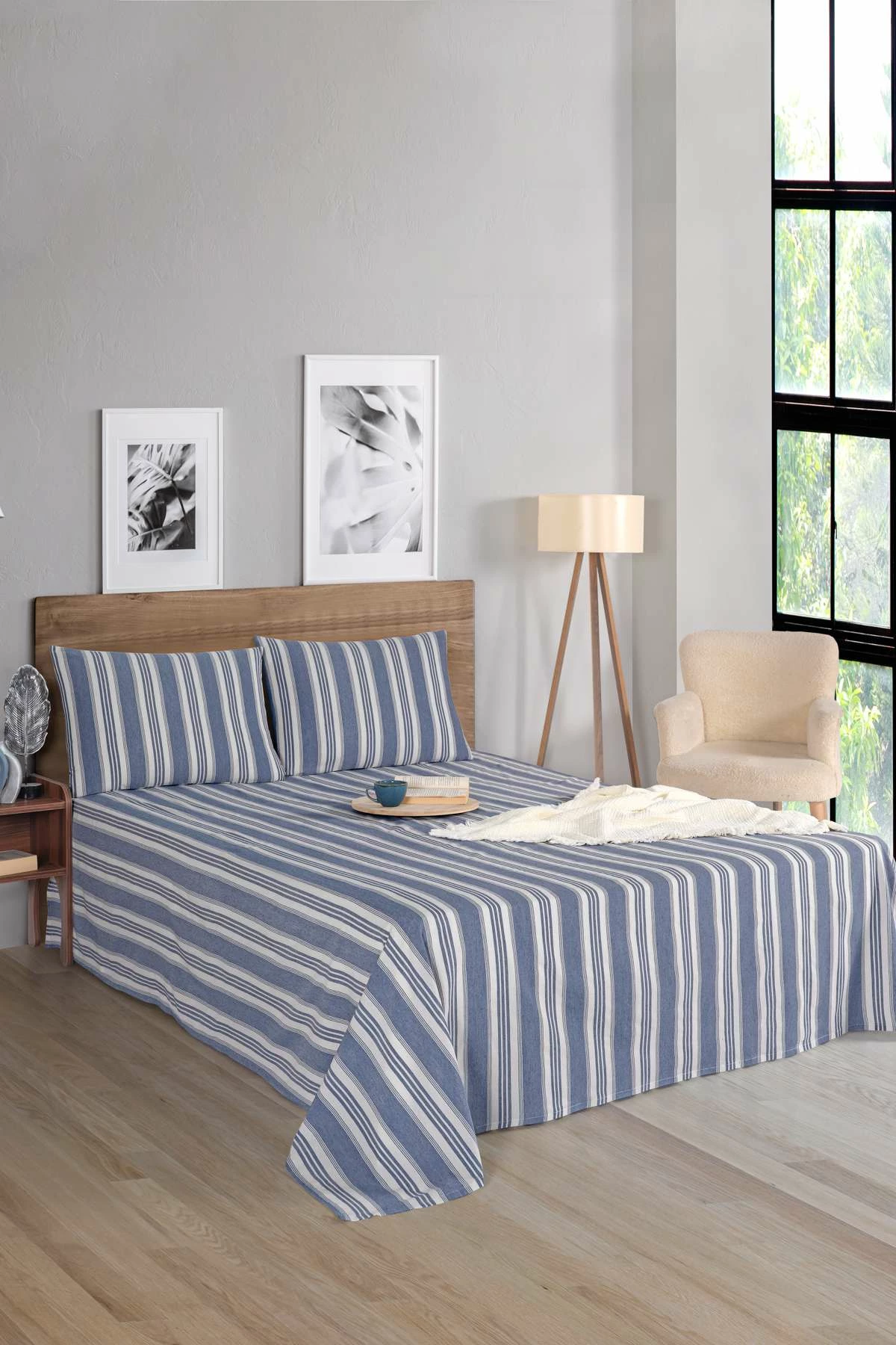 Set çarçafësh dopio L'essentiel, Soft Line, ngjyrë navy