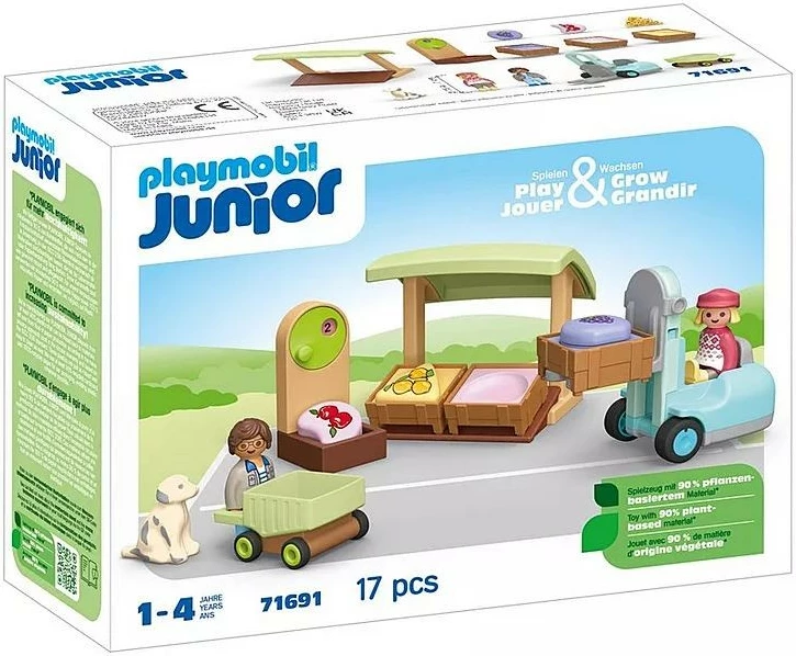 Set figurina Playmobil Junior 71691, stendë ekologjike me forklift, 17 pjesë