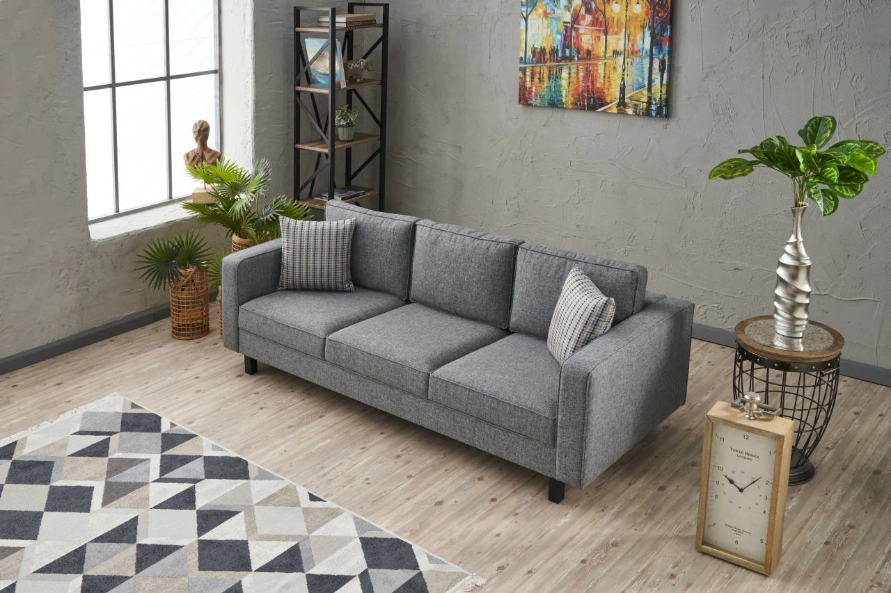 Divan treshe Atelier del Sofa, Kale Linen, ngjyrë gri