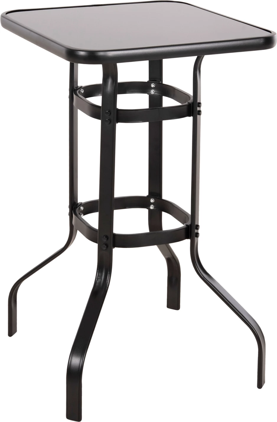 Tavolinë për bar, katrore, FIGGY FH6066.03, ngjyrë e zezë metalike, xham i kalitur, 60x60x100H cm