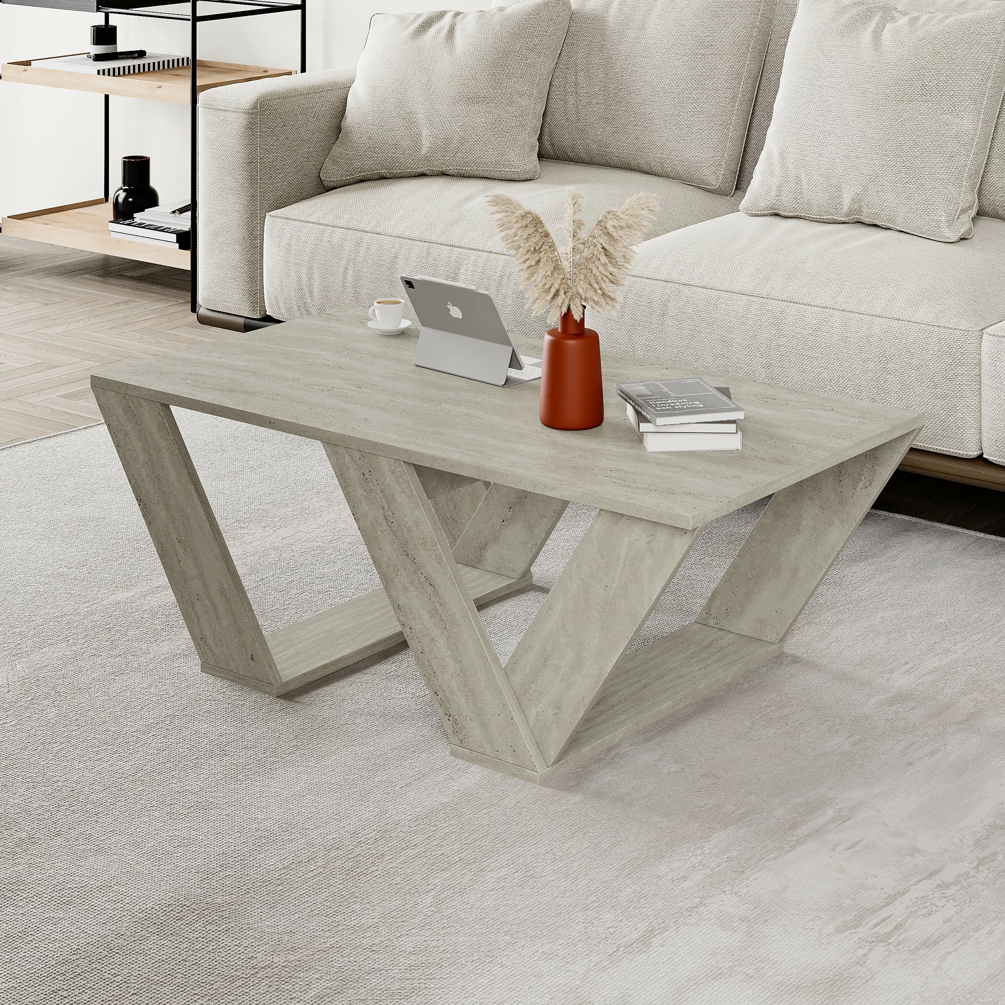 Tavolinë kafeje Skye Decor, ngjyrë travertine, Pipra
