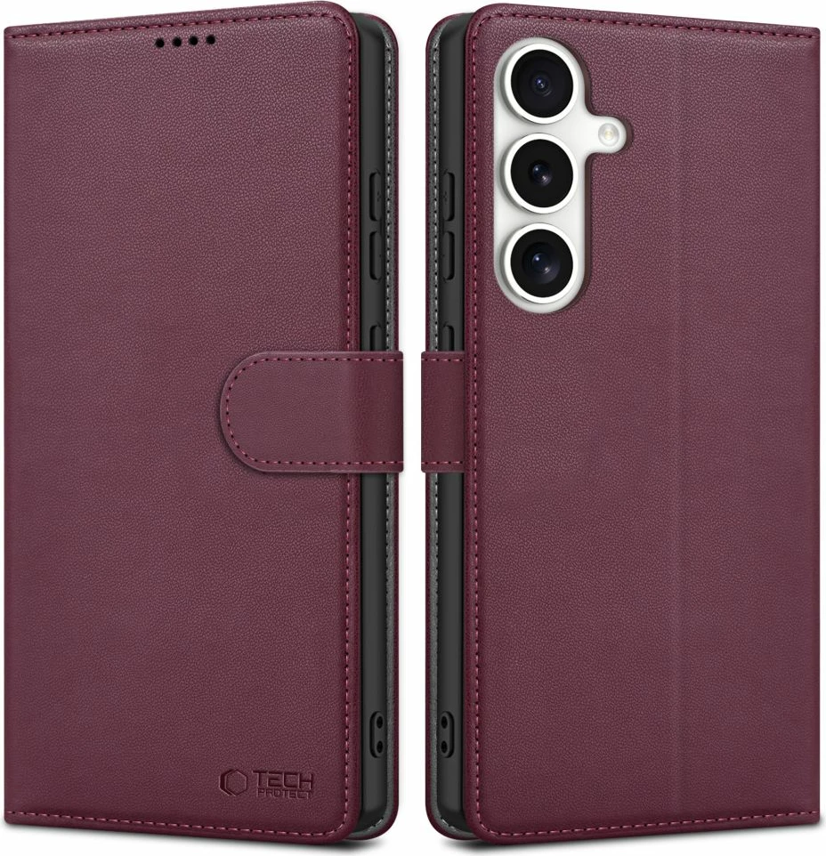 Mbështjellës Tech-Protect Wallet për Samsung Galaxy S25, eko-lëkurë, e kuqe