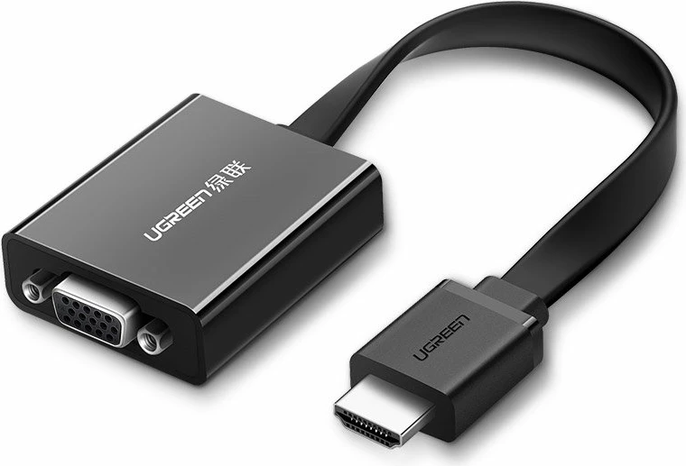 Adapter HDMI në VGA Ugreen 40248, me micro USB dhe audio 3.5mm, Zi