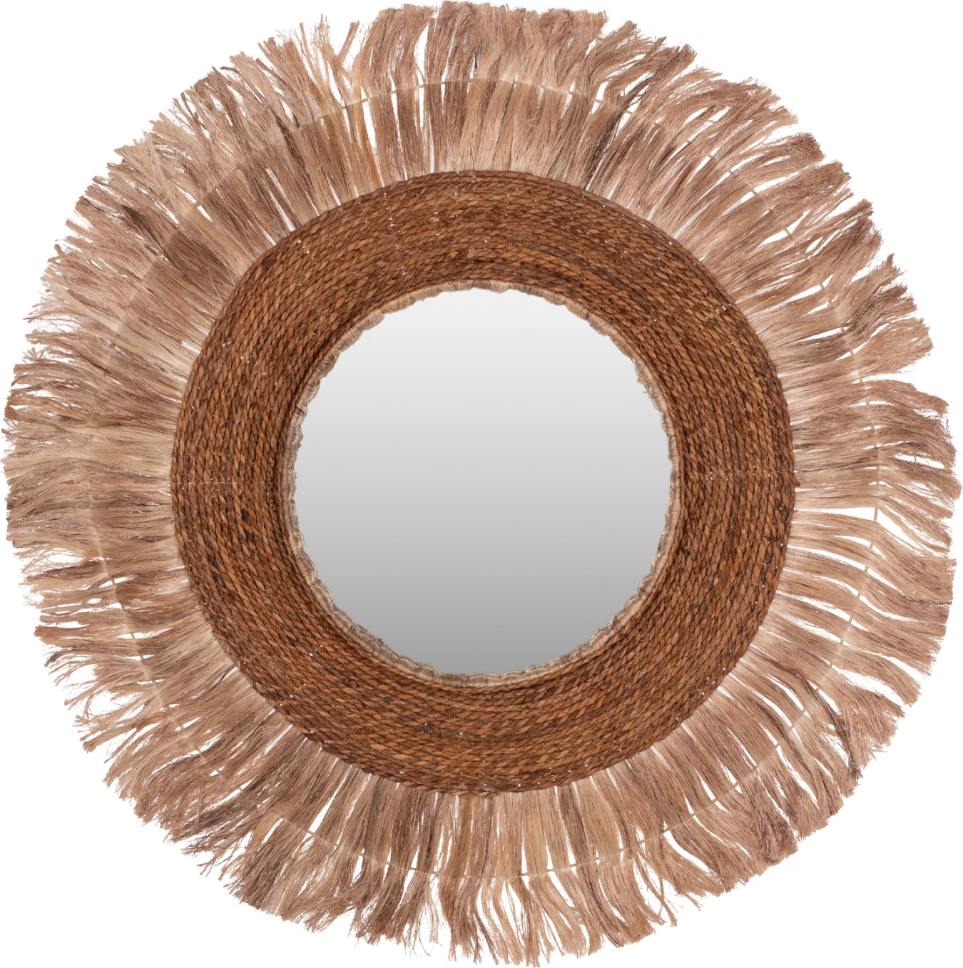 Pasqyrë rrethore me kornizë nga fibra abaka, ngjyrë natyrale, 110x5x110cm, FH7740