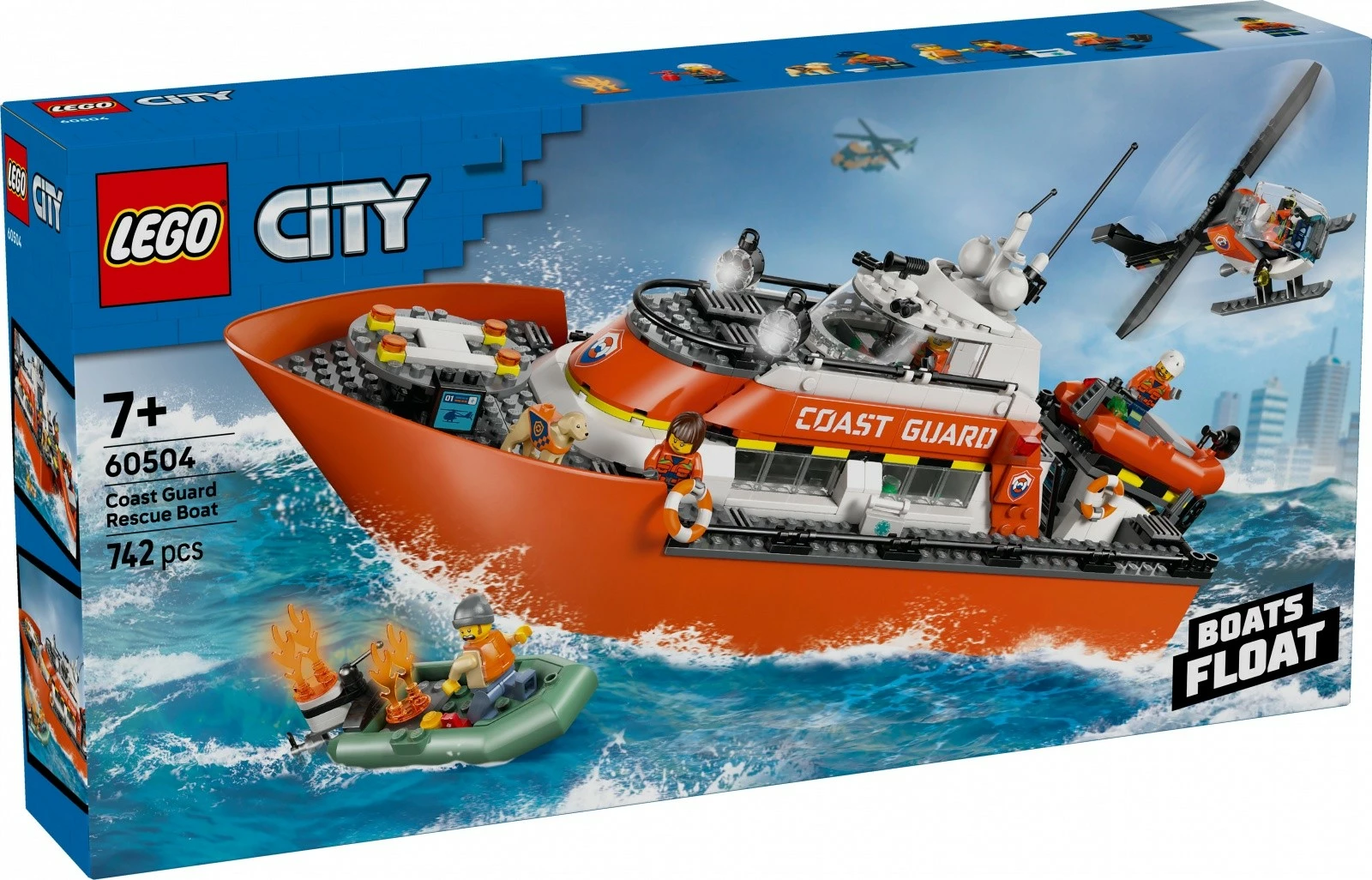 Set ndërtime LEGO City 60504 varkë shpëtimi dhe helikopter rojë bregdetare, 742 pjesë, 7+
