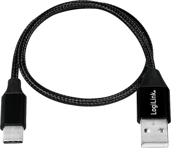 Kabllo USB-C në USB-A LogiLink, USB 2.0, 0.3 m, e thurur, e zezë