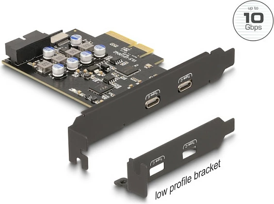 Kartë zgjerimi PCIe USB-C DeLOCK 90345, PCIe 3.0, 2x USB-C 10 Gbit/s, e zezë