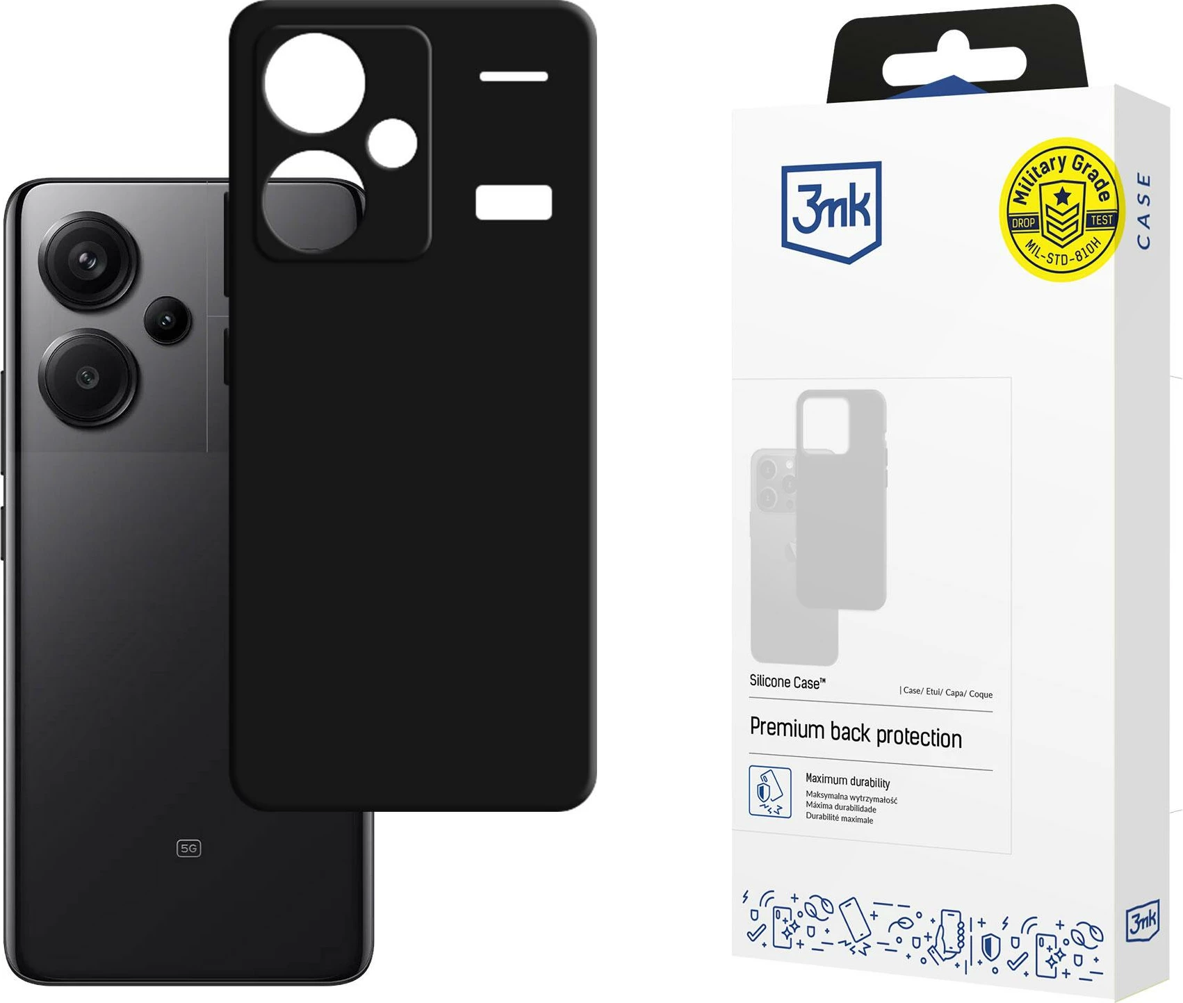 Mbështjellës silikoni 3mk për Xiaomi Redmi Note 13 Pro+, Zi