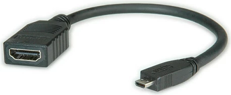 Kabllo HDMI ROLINE High Speed, HDMI Type A femër - Micro HDMI Type D mashkull, 0.15 m, e zezë