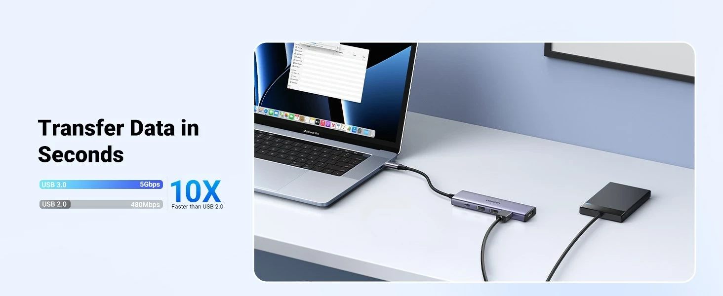 Dock UGREEN 15596 për laptop, 3x USB 3.2 Gen 1 Type-A, 1x USB Type-C, 3x HDMI 2.0, 100W, Alumini