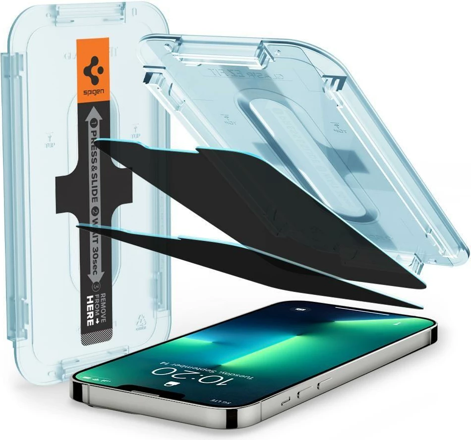 Xham mbrojtës privatësie i kalitur Spigen Glas.tR EZ Fit për iPhone 13/13 Pro/14/16e/17e, 2 copë