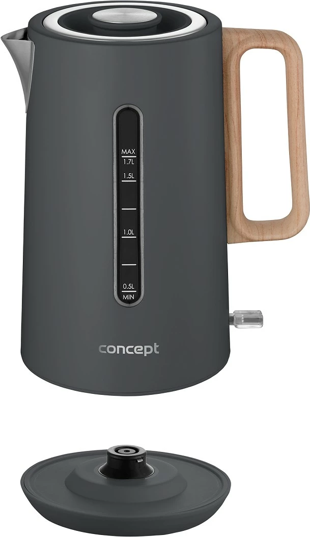 Çajnik elektrik, Concept, RK3370, 1.7L, çelik inoks, 2200W, gri me detaje dru