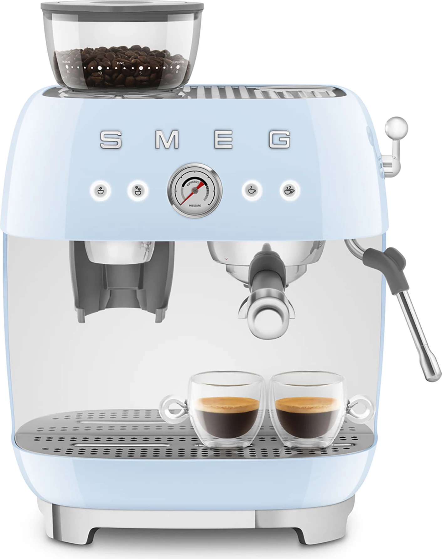 Makinë espresso Smeg EGF03PBEU, rezervuar 2.4L, mulli i integrum, 20 bar, pastel blu