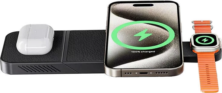 Karikues wireless INVZI MGF7B 3-në-1, 15W, i zi