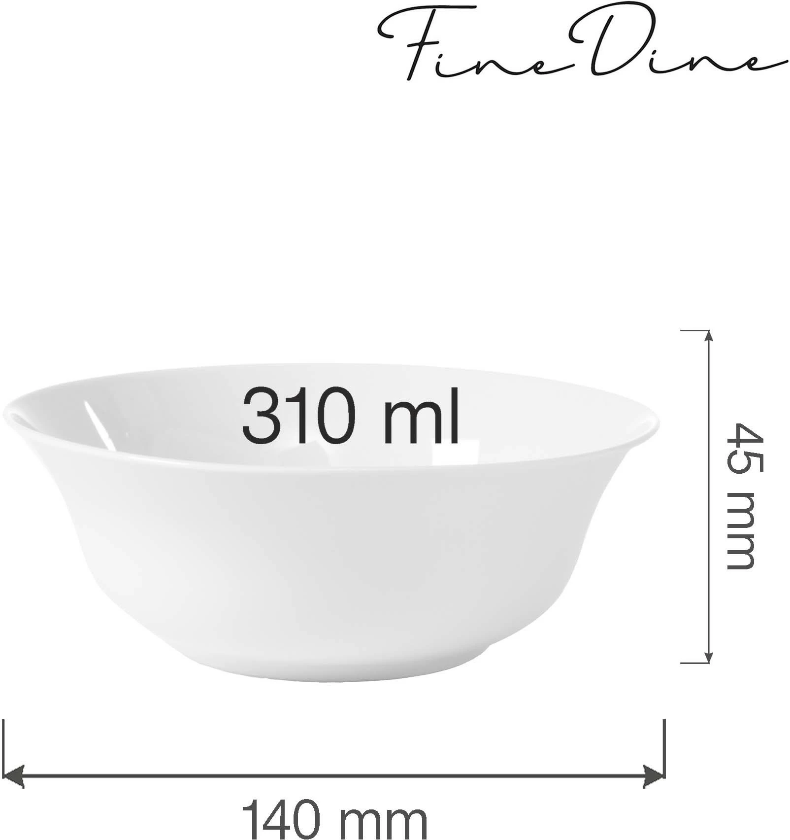 Tas porcelani Fine Dine Bianco 310 ml 140 mm, i bardhë, set 6 copë