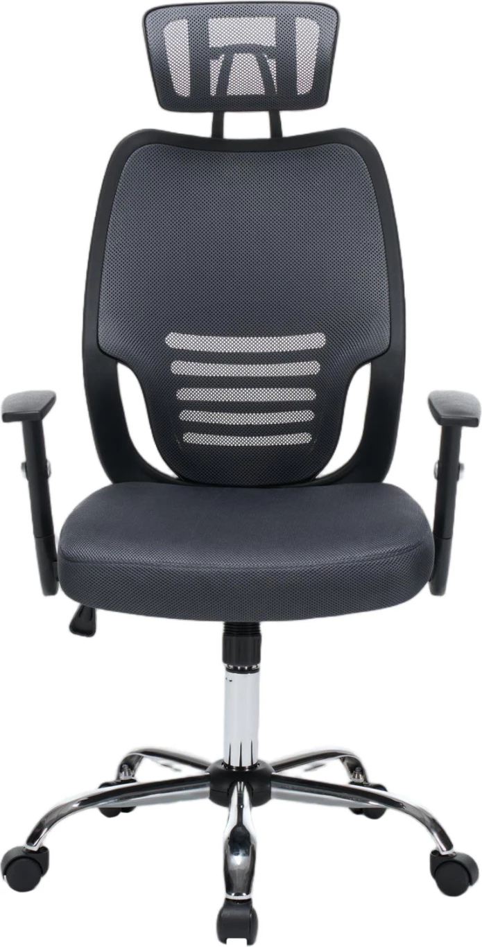 Karrige zyre BRIEF, material rrjete gri, bazë e kromuar, FH1206.02, 63x64x122cm