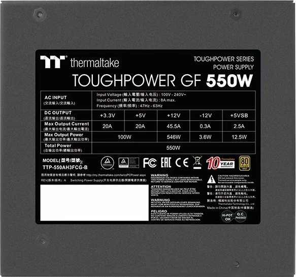 Furnizues rryme Thermaltake ToughPower GF 550W, ATX, 80 Plus Gold, full modular, i zi