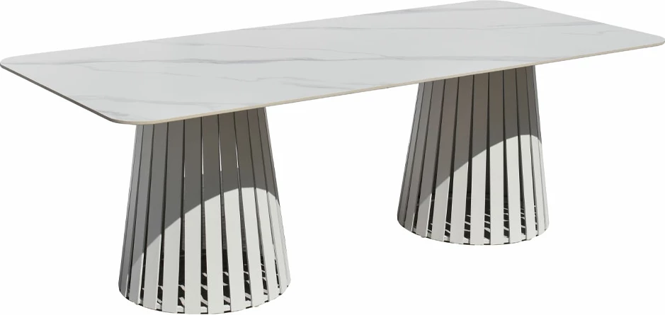 Tavolinë EURORA, ngjyrë e bardhë me pamje mermeri, 220x100x75cm