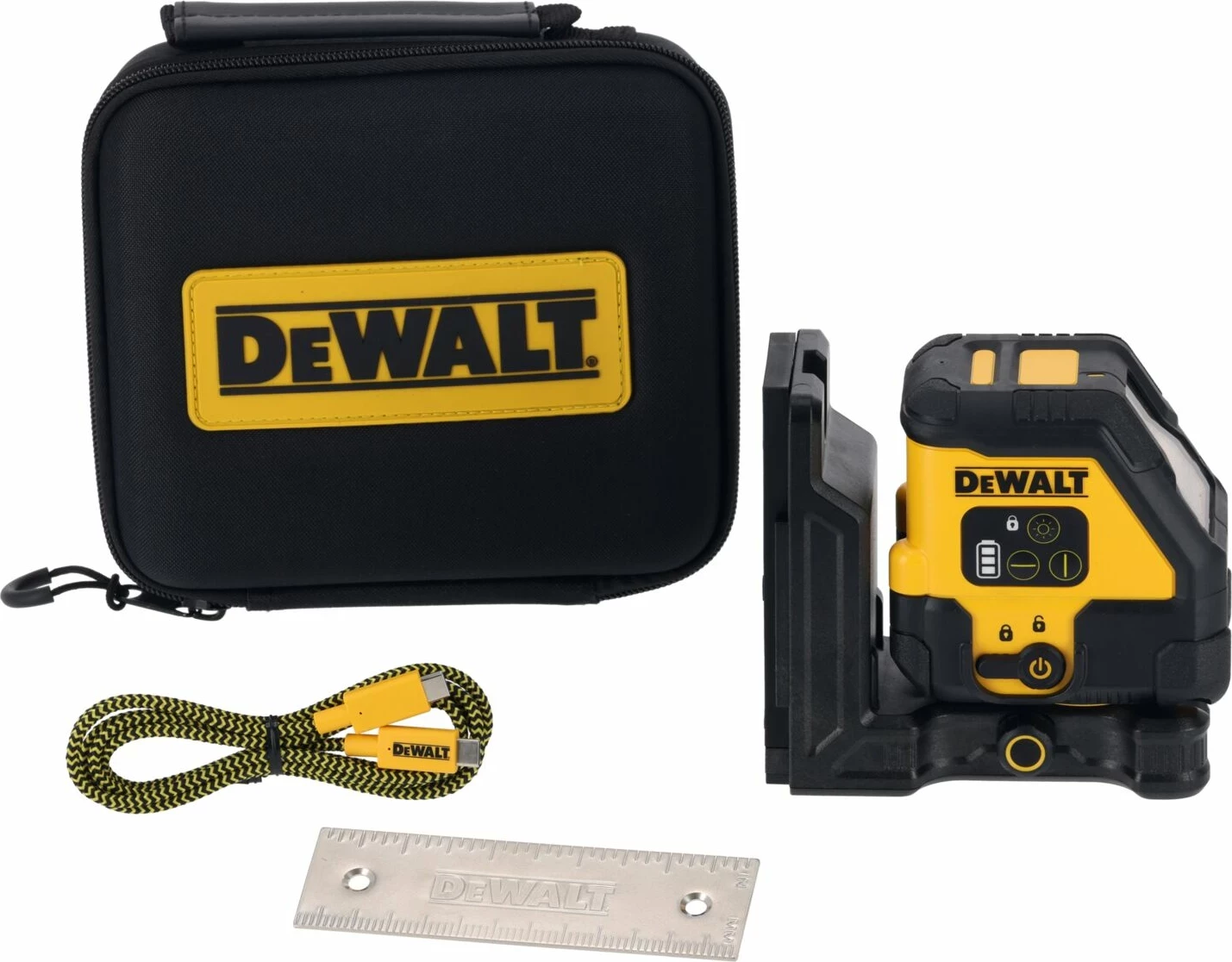 Laser kryq vetënivelues DeWalt DCLE14201RB, USB-C, rreze e kuqe 30/50 m, set me mbajtëse magnetike dhe çantë