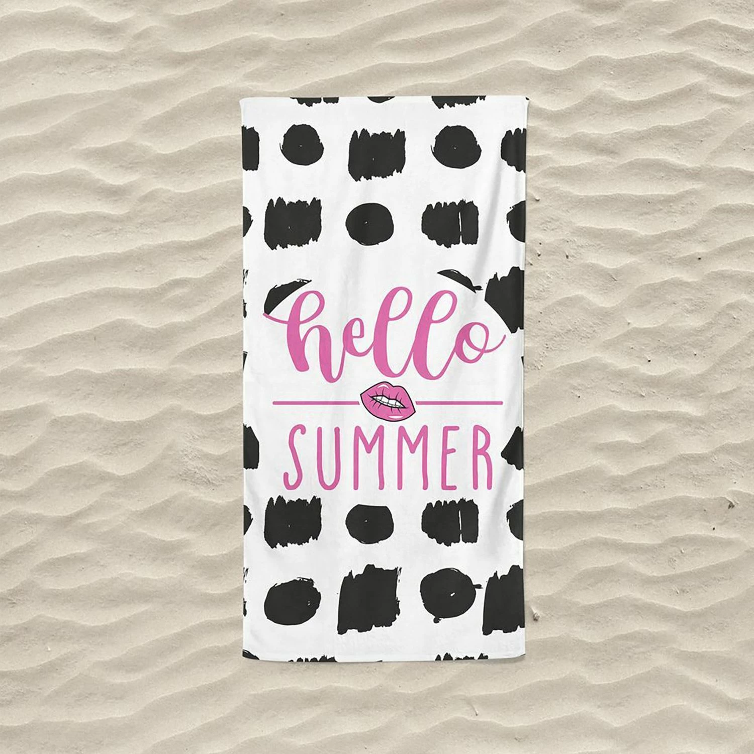 Peshqir plazhi Mijölnir, Hello Summer, i zi dhe i bardhë