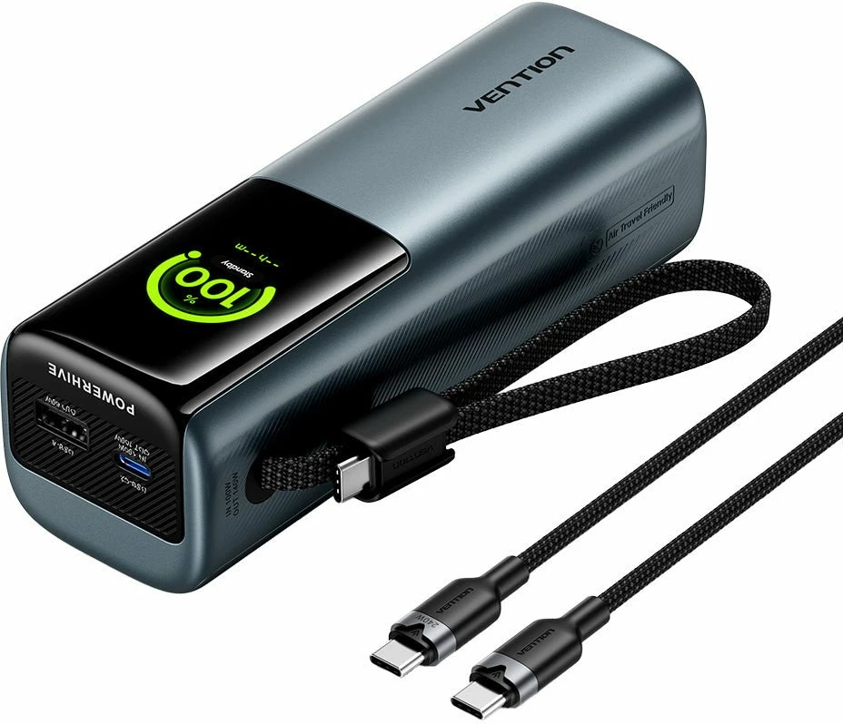 Powerbank Vention Powerhive 27000mAh 200W, 3 porta (2x USB-C + 1x USB-A), me display, Gri