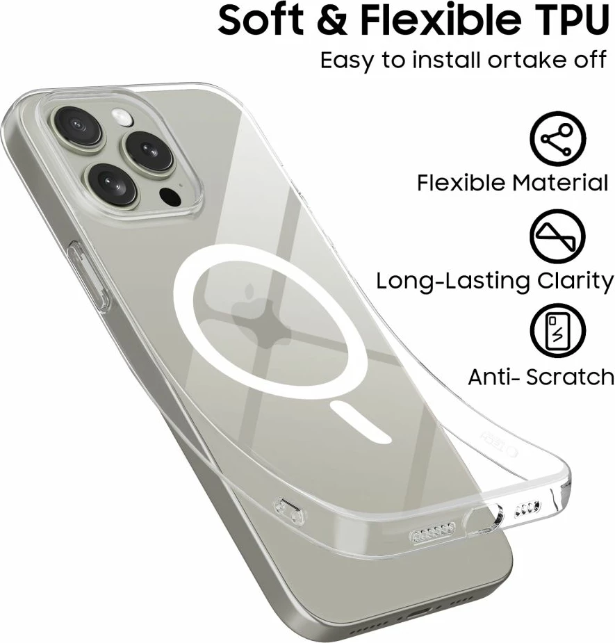 Mbështjellës Tech-Protect FlexAir MagSafe për iPhone 15 Pro, Transparent
