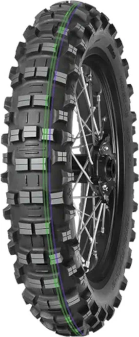 Gomë motoçiklete Mitas Terra Force-EF PRO Super Soft 140/80-18 70M TT (R), me 2 vija të gjelbra dhe 1 vjollcë