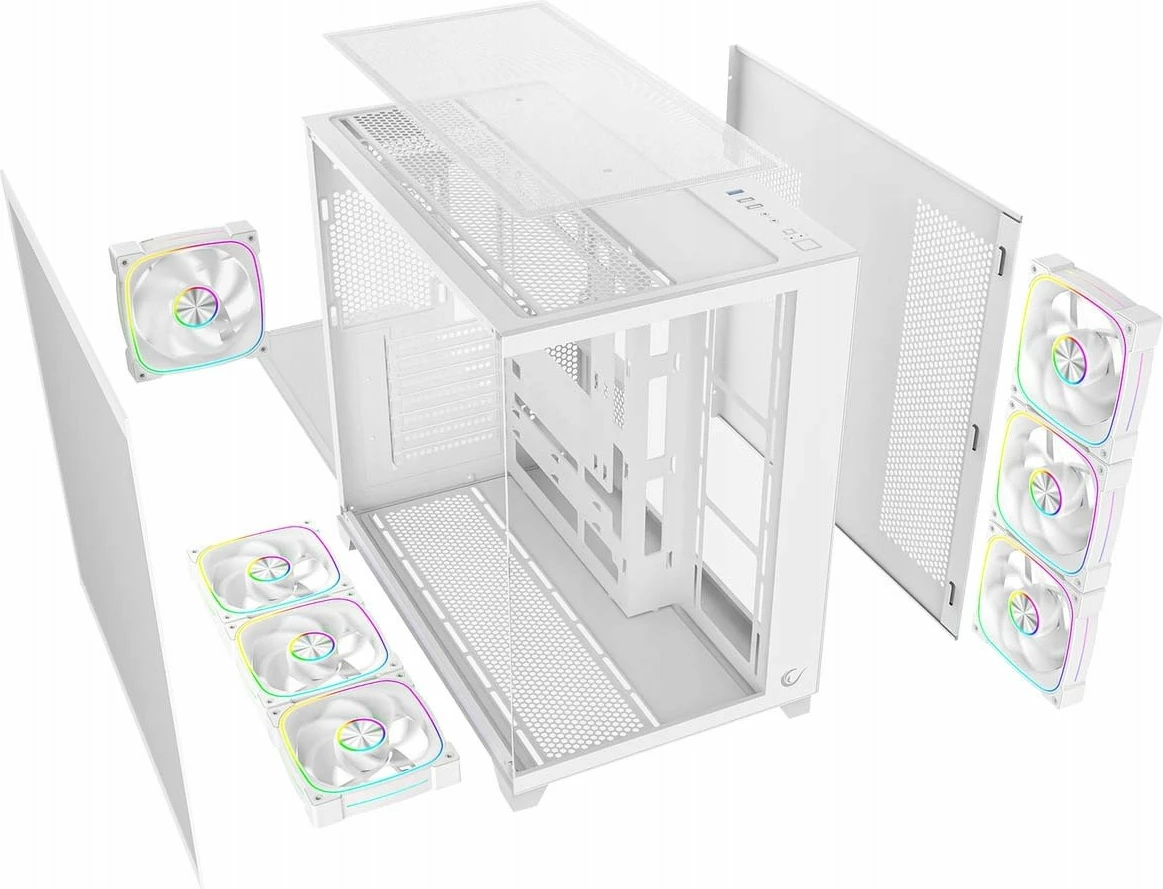 Kasë Rampage SEALITE-WHITE 7x 120mm ARGB PWM, tempered glass, ATX/Micro-ATX/Mini-ITX, e bardhë
