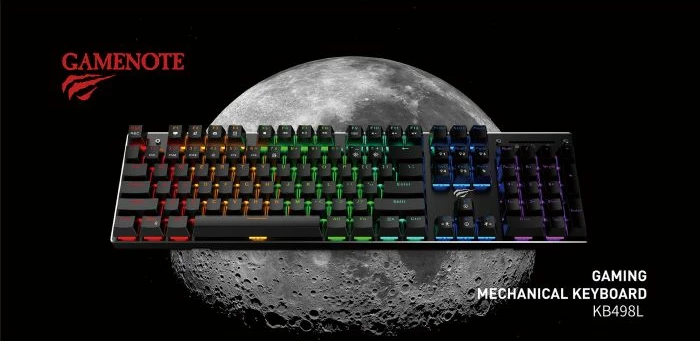 tastierë mekanike USB HAVIT Gamenote HV-KB498L, Outemu Blue, 104 taste, RGB, US layout me karaktere SLO, me pushim dore, e zezë