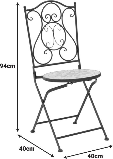 Set tavoline me karrige për terasë, mozaik, metal i zi, 3 pjesë