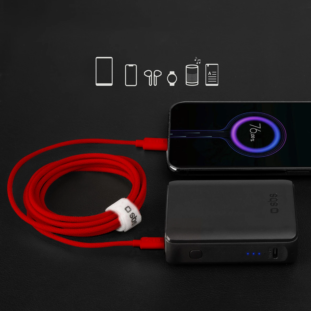 Kabllo USB-C në USB-C SBS TECABLETISSUETCCR, 1.5m, 60W, e kuqe