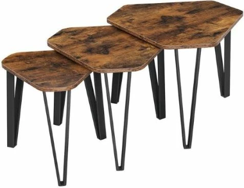 Set tavolinash anësore VASAGLE ALINRU LNT14BXV1, 3 copë, stil industrial/rustik, Rustic Brown/zi